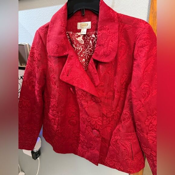 Talbots Printed Red Pea Coat Jacket Women's Size Petite Large Red - Picture 8 of 15